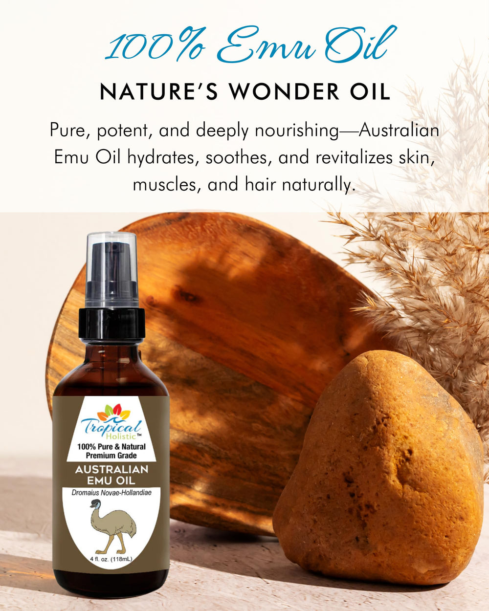 Tropical Holistic Aceite de Emú Puro para manos y pies hidratados.