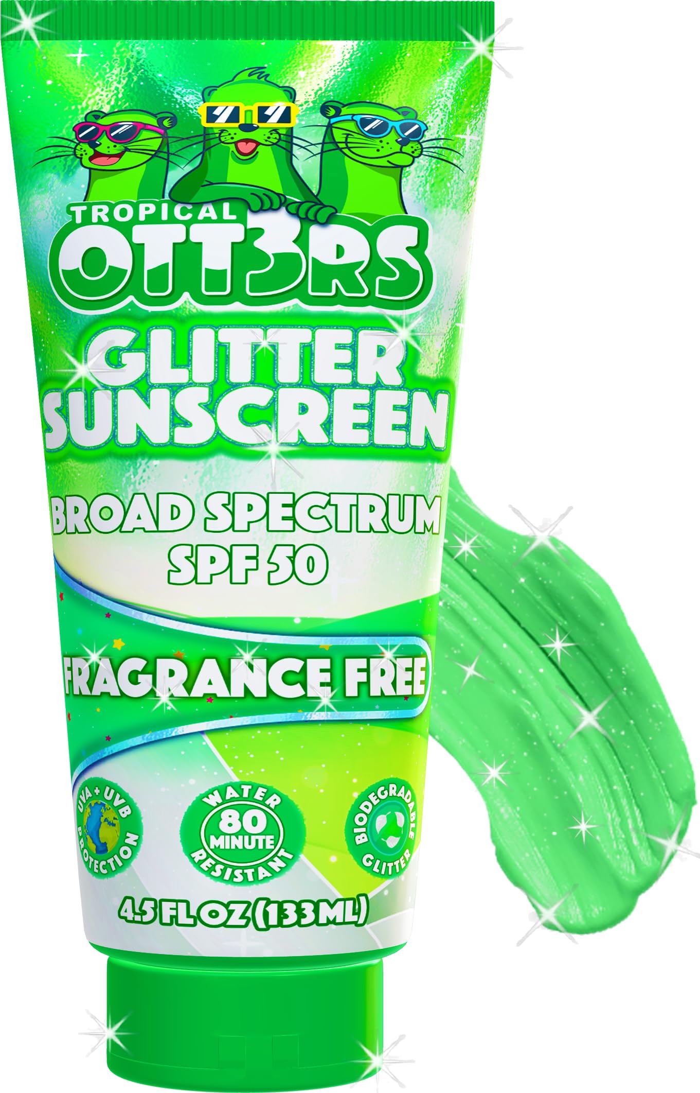 Protector solar Tropical Ott3rs brillo-botella, SPF 50 para piel sensible.