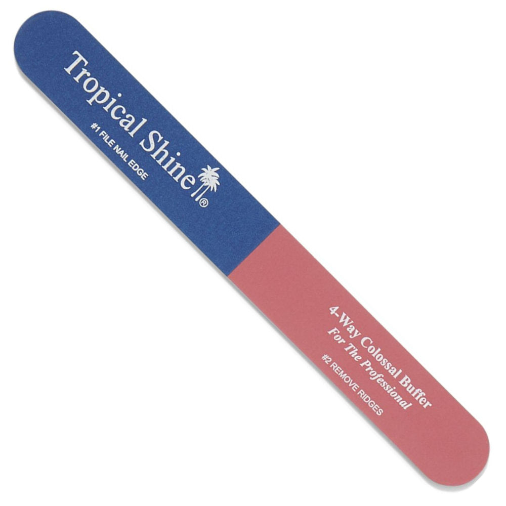 Tropical Shine Colossal 4-Way buffer front view for precise shaping and glossy finish.