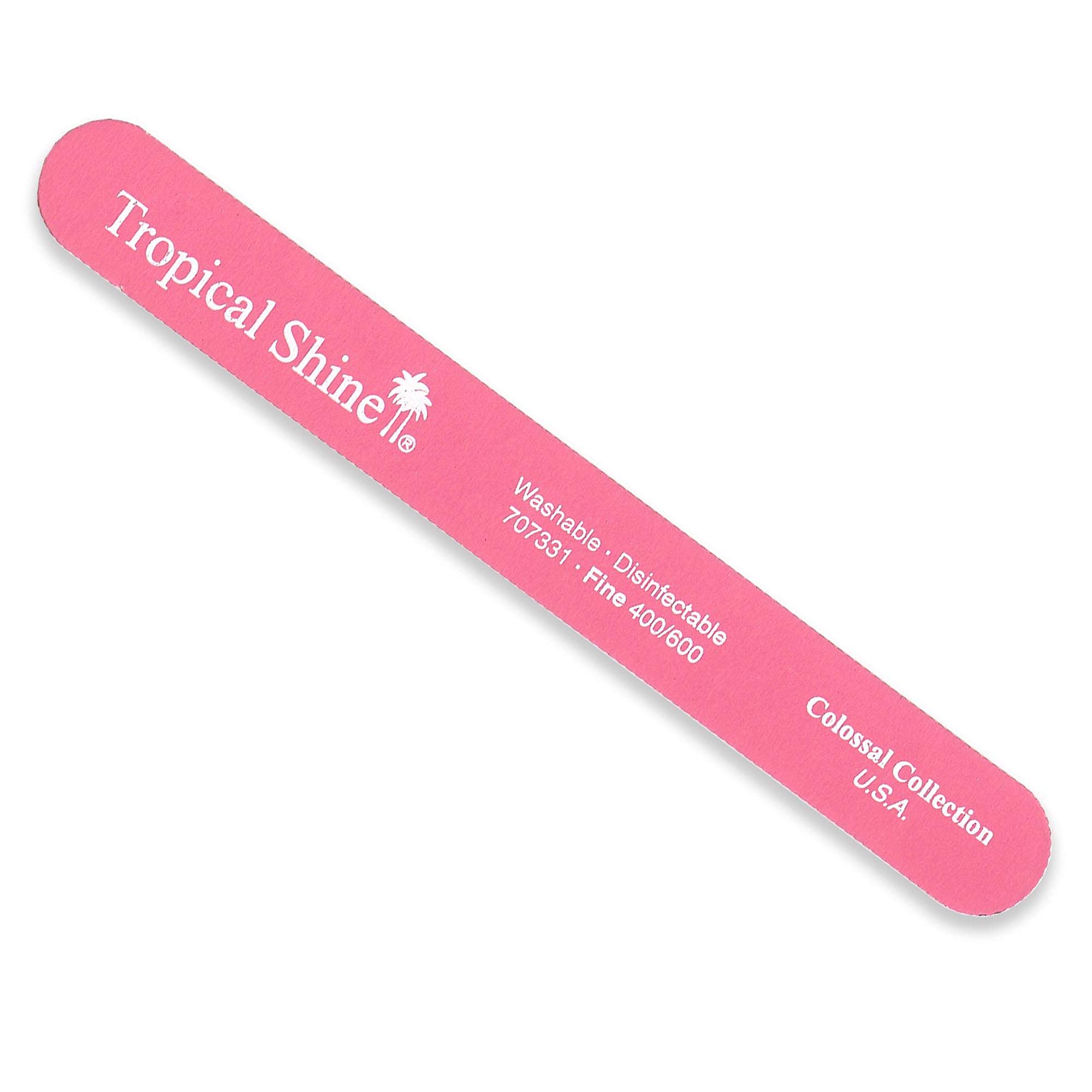 Tropical Shine File Fine Extra Fine 400-600 pink gently smooths nails for a salon-grade finish