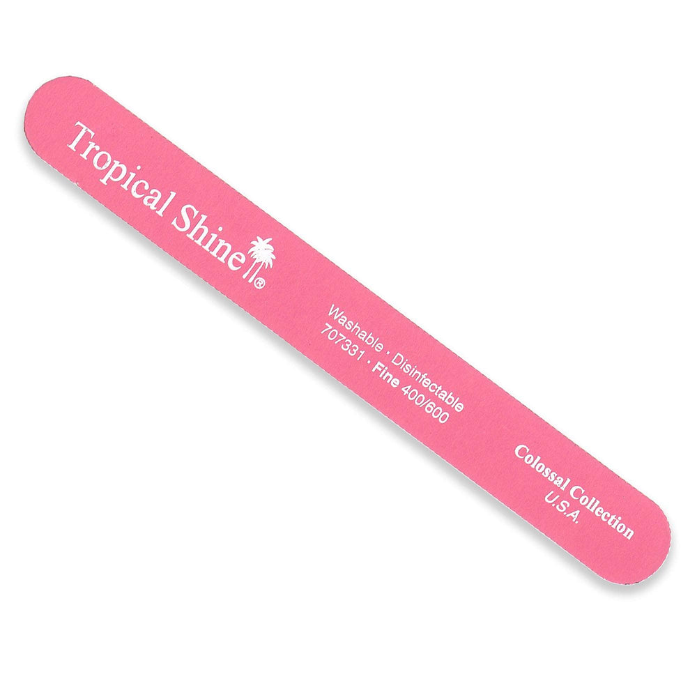 Tropical Shine File Fine Extra Fine 400-600 pink gently smooths nails for a salon-grade finish