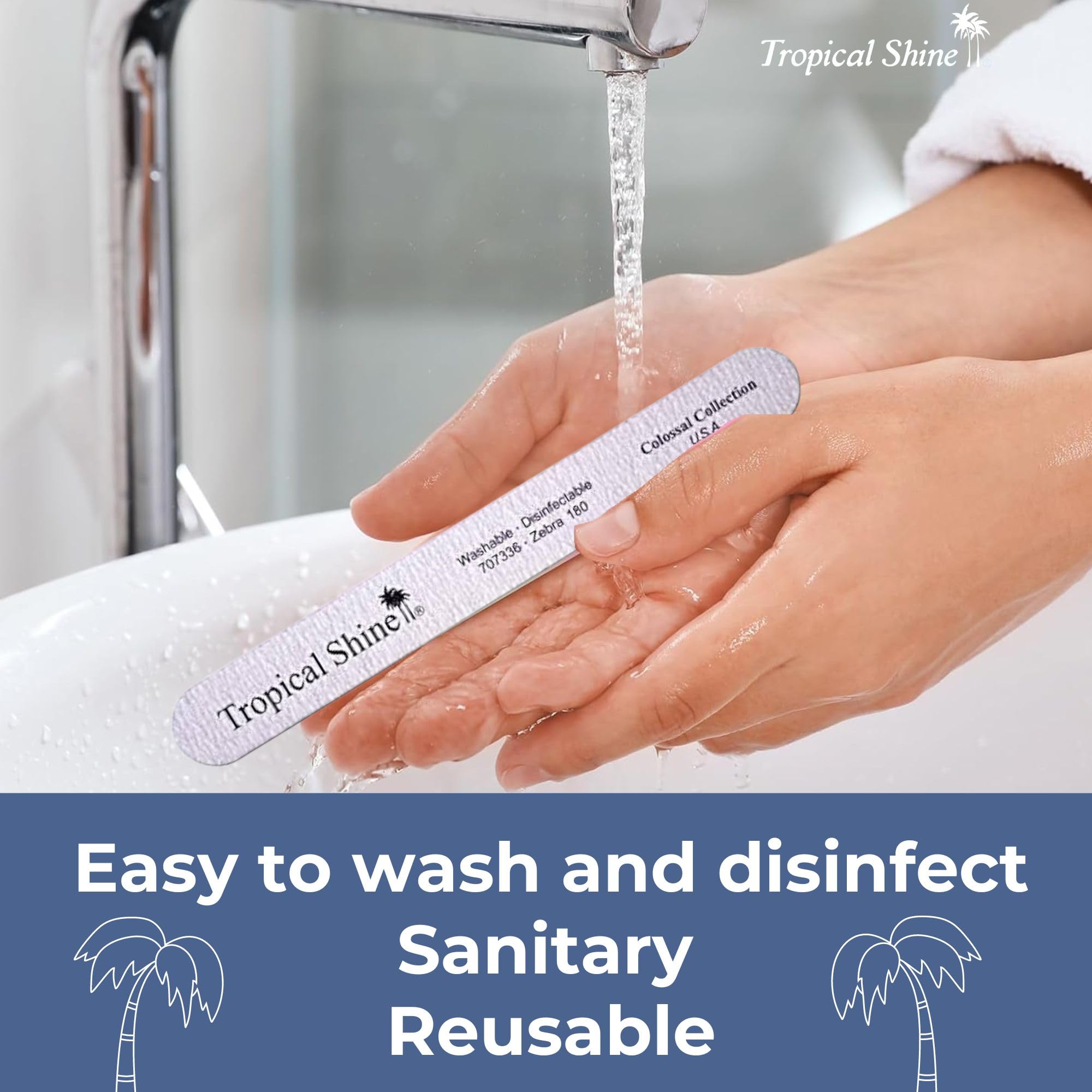 Tropical Shine Zebra file pack highlighting six-piece value for professional at-home care.