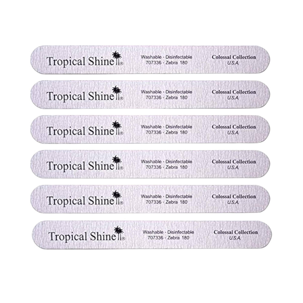 Tropical Shine Zebra file side view showing precise 180 grit for natural nails.