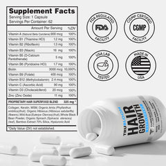 Tru Bloom label close-up highlighting clinically studied formula for hair health