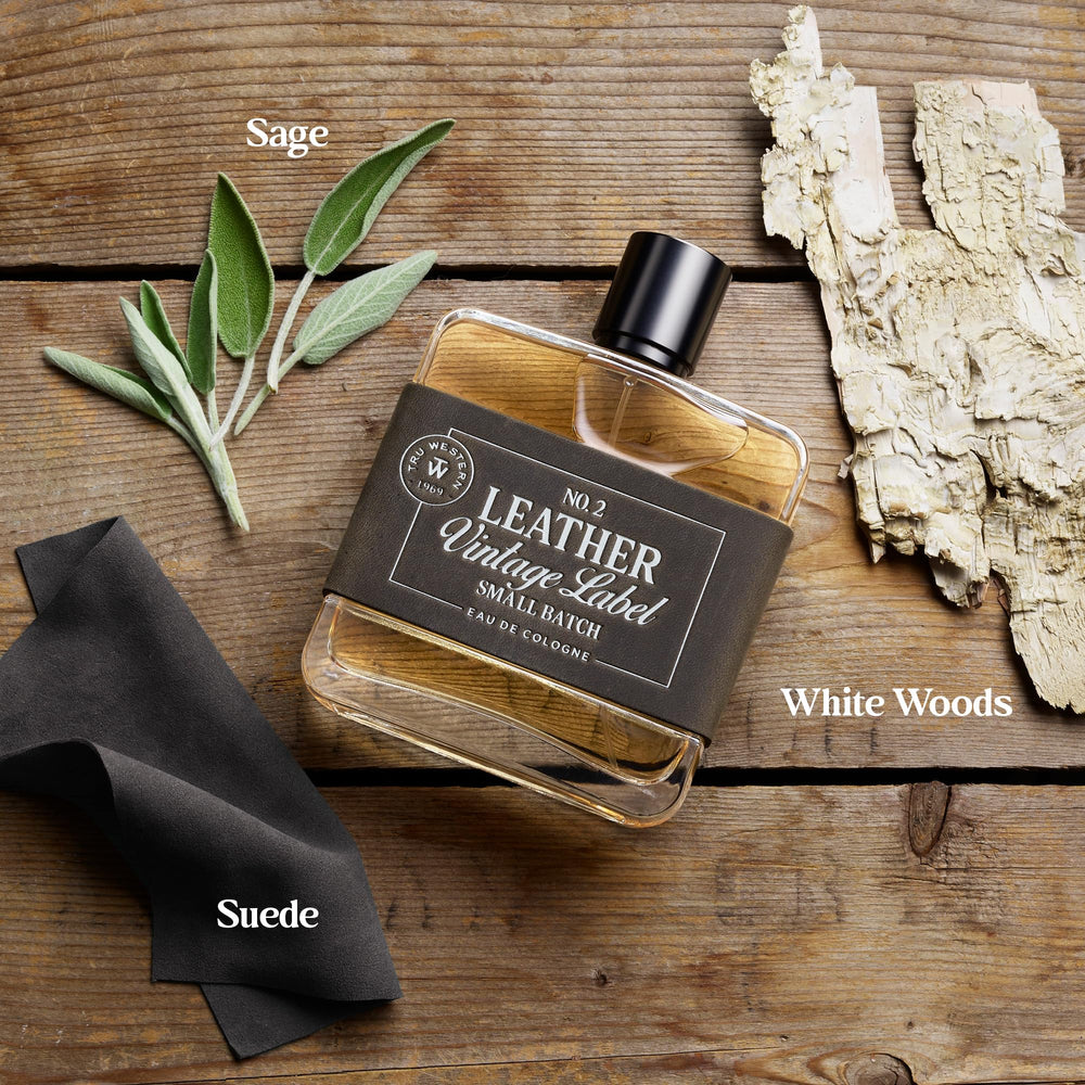 Tru Fragrance Beauty Leather No. 2 sage detail highlighting fresh herbal accent.