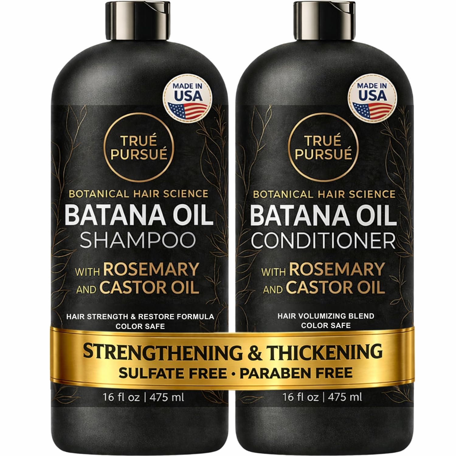 TRUÉ PURSUÉ Batana Oil Shampoo, botella frontal; cuidado suave y fortalecedor diario.
