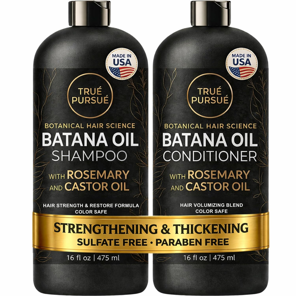 TRUÉ PURSUÉ Batana Oil Shampoo, botella frontal; cuidado suave y fortalecedor diario.
