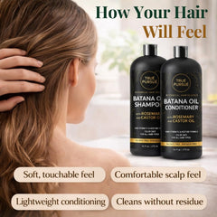 TRUÉ PURSUÉ Batana Oil Shampoo, etiqueta detallada; lista de ingredientes clara.