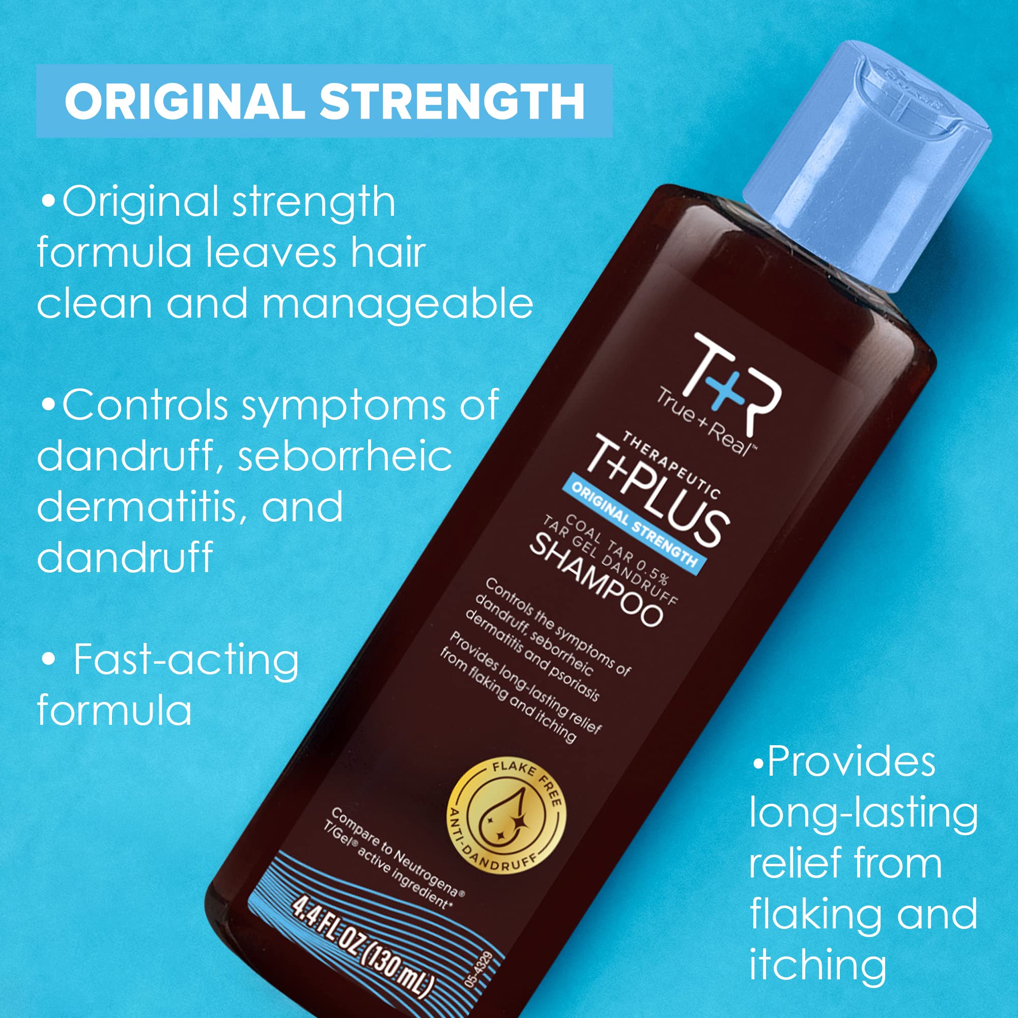 Etiqueta del producto True+Real muestra fórmula y usos para la caspa.
