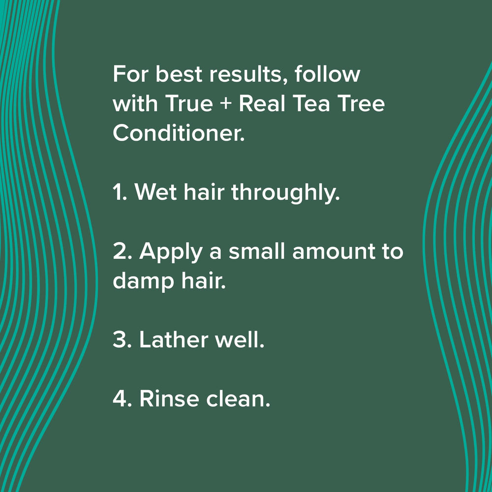 True+Real Champú Árbol de Té: masaje suave del cuero cabelludo.