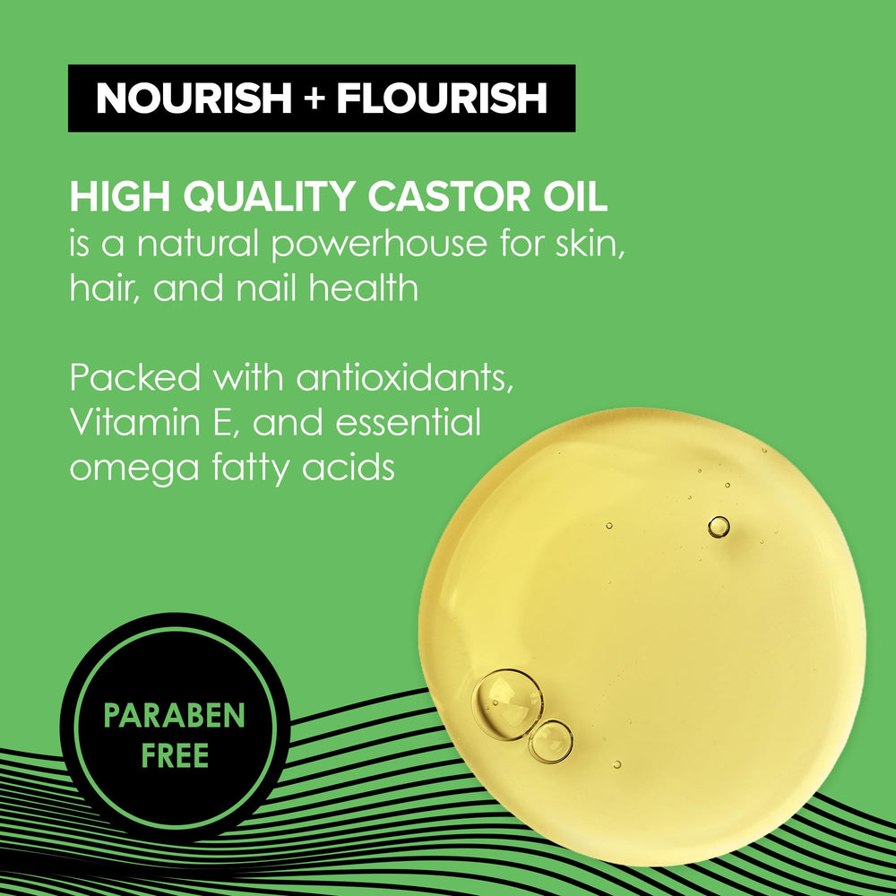 True+Real castor oil hair ends application highlights nourishing moisture for strands.