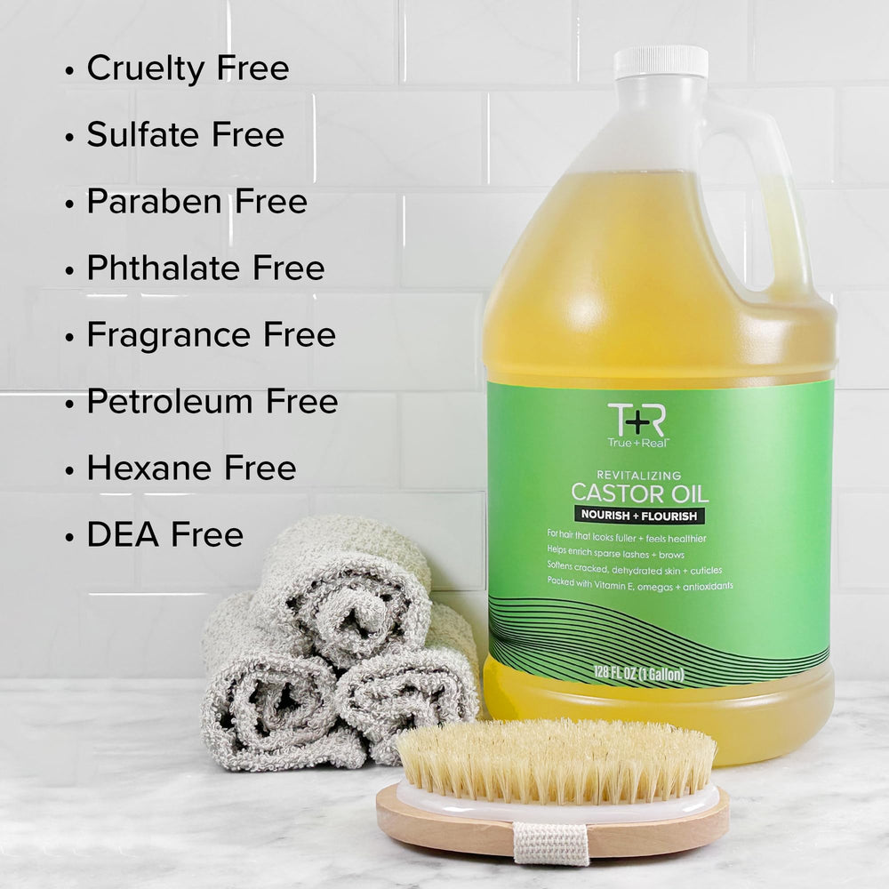True+Real castor oil skin moisturizing demonstrates deep hydration for dry areas.