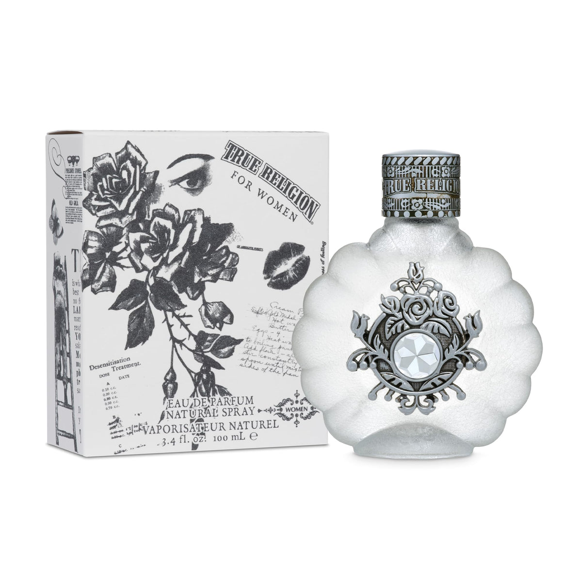 True Religion EDP bottle on vanity, ideal for daily wear.