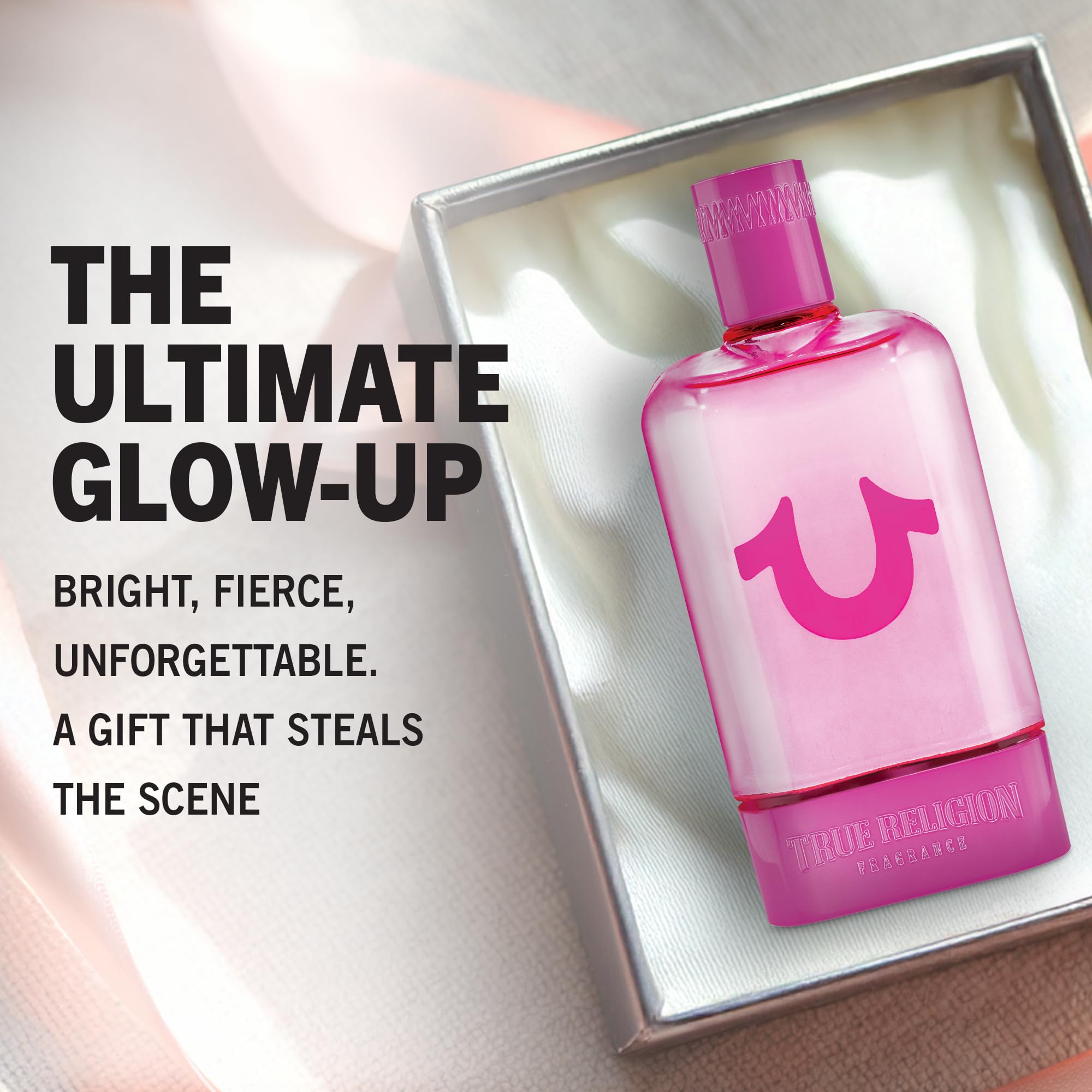 True Religion fragrance for women lifestyle shot suggesting versatile day-to-night wear.