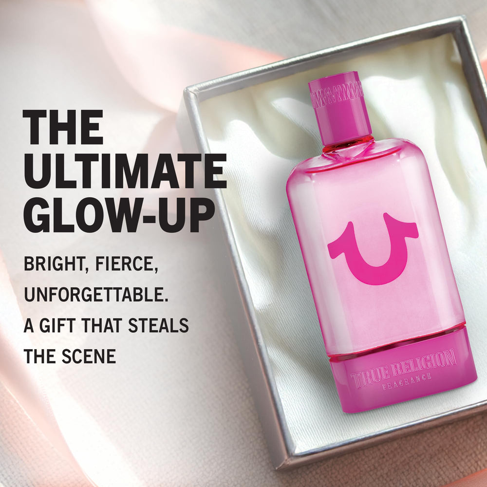 True Religion fragrance for women lifestyle shot suggesting versatile day-to-night wear.