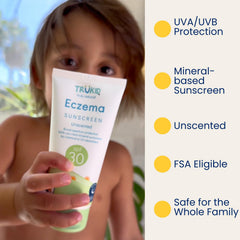 TruKid protector solar mineral SPF 30, aplicación suave en rostro y cuerpo.