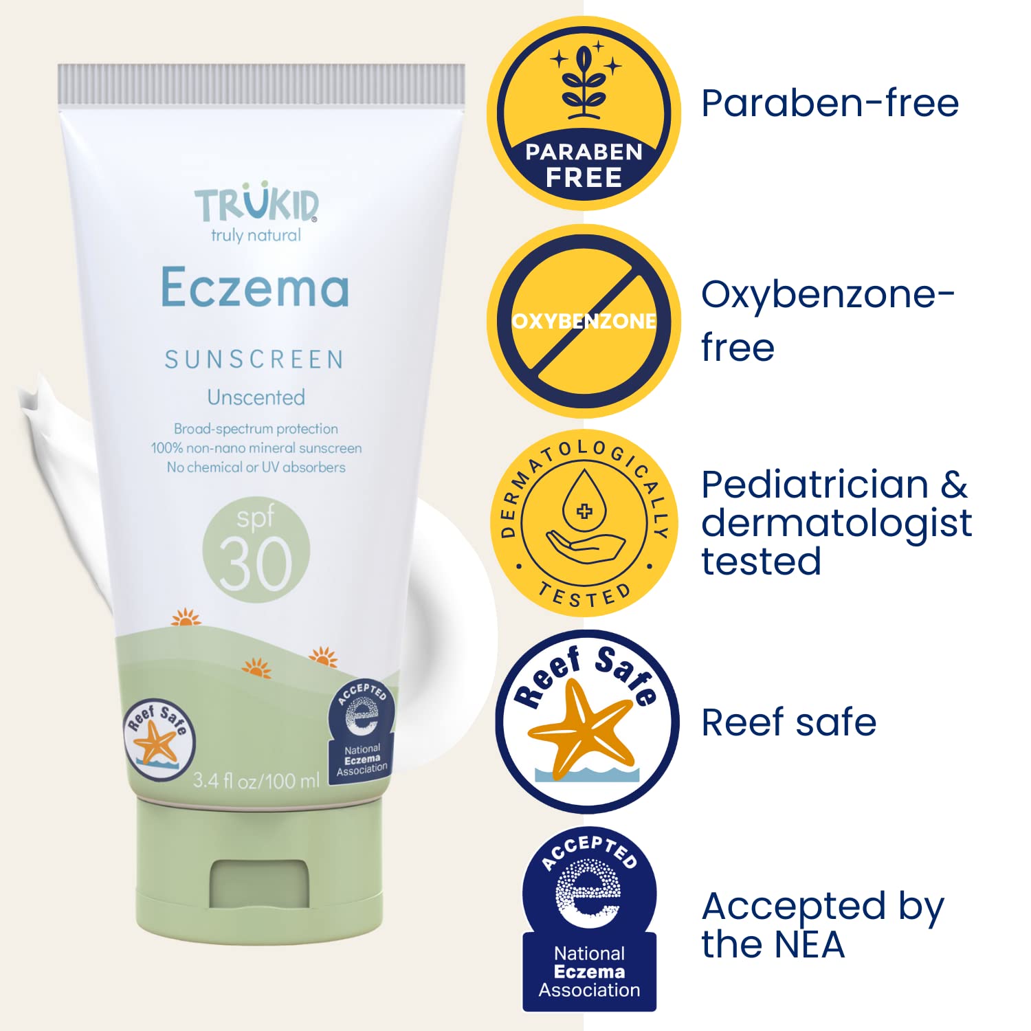 TruKid protector solar mineral SPF 30, tamaño de viaje cómodo para bolsos.