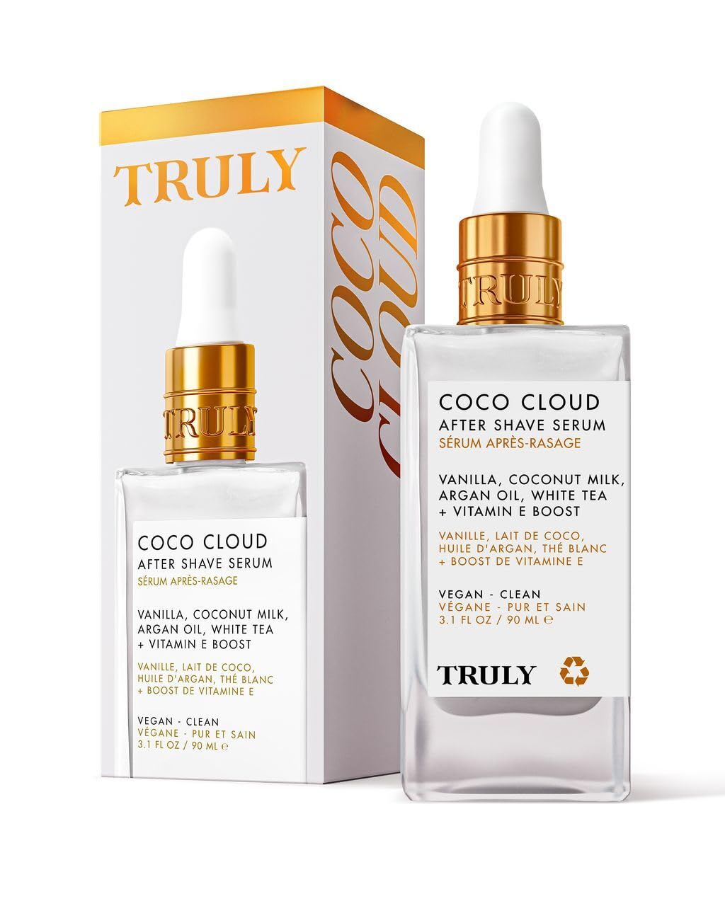Truly Coco Cloud After Shave Serum bottle pour for post-shave hydration