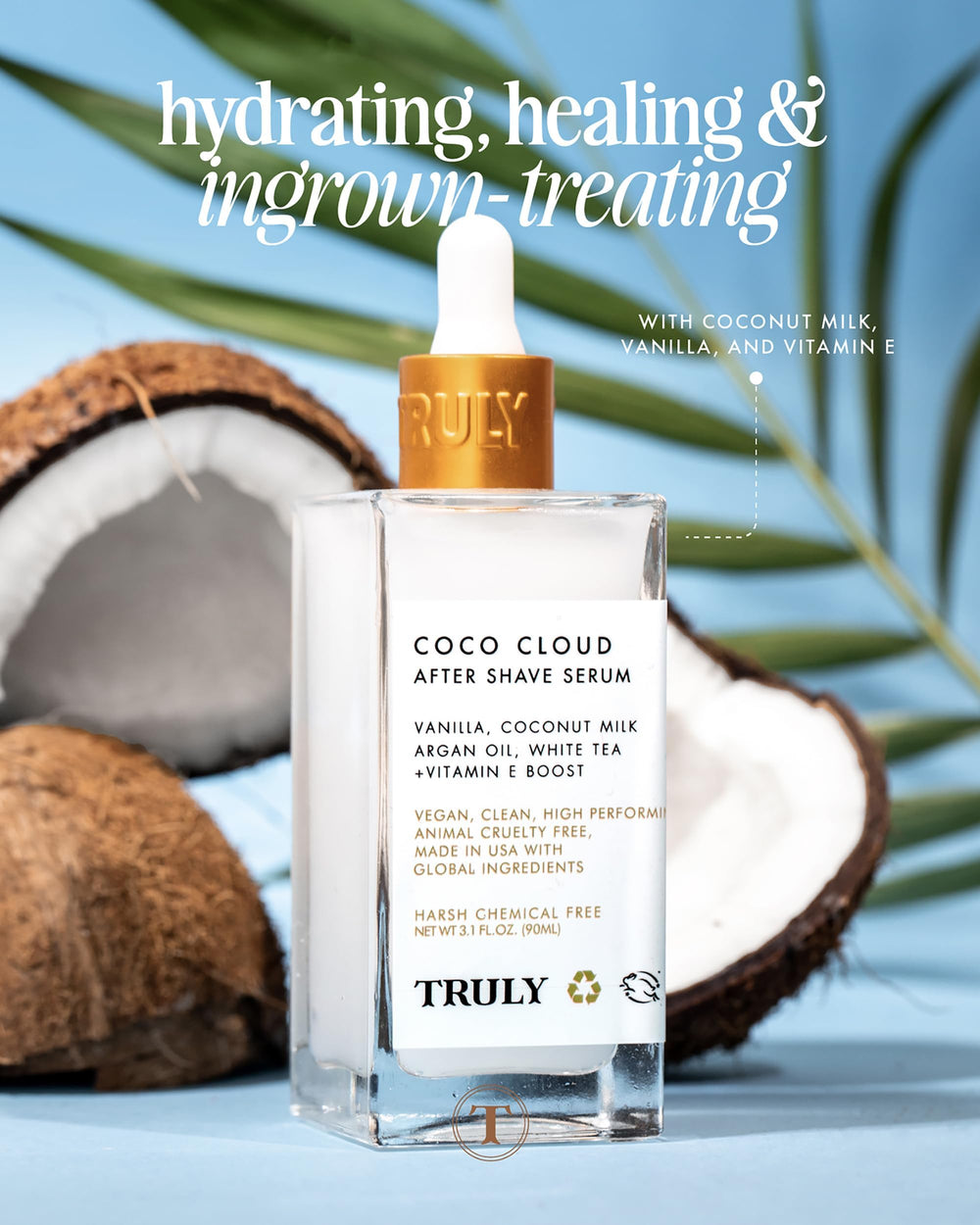 Truly Coco Cloud ingredients close-up with vanilla notes for soothing care