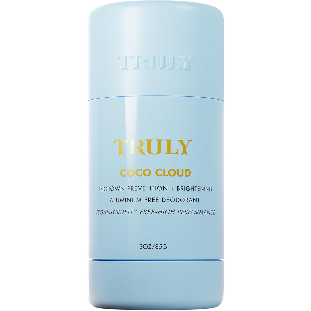 Desodorante Truly Coco Cloud frente, aroma suave y libre de aluminio.