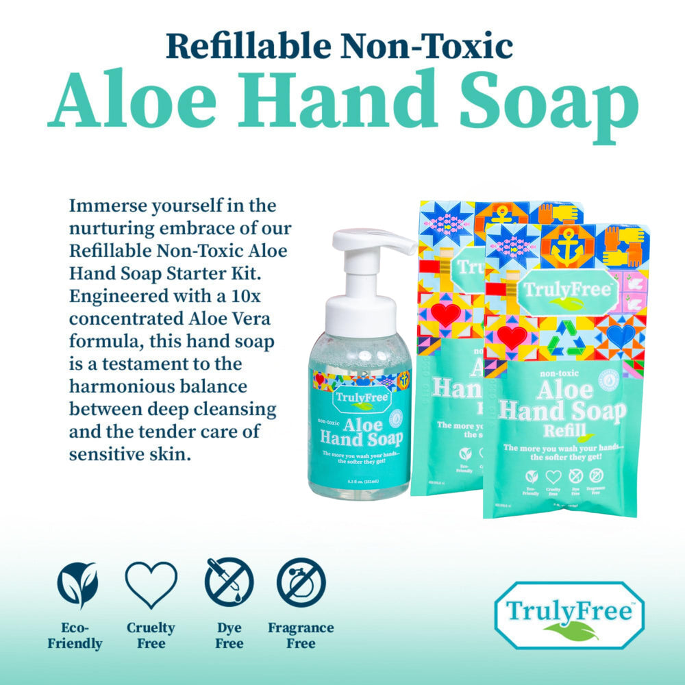 Empaque sostenible reutilizable de Truly Free aloe vera para reducir plástico.
