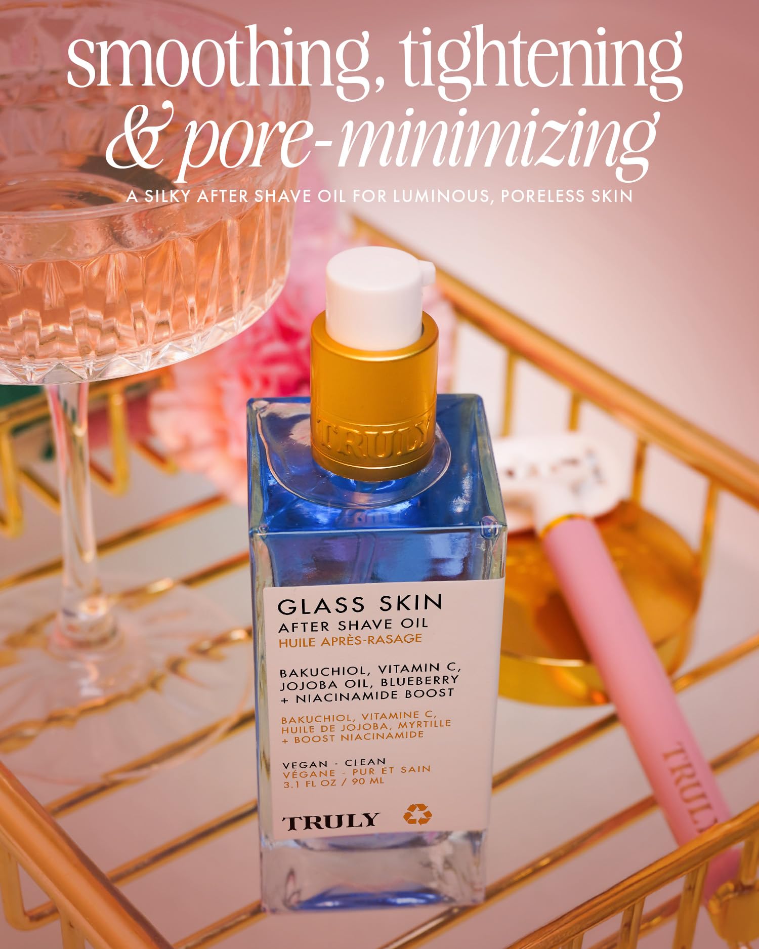 Application of Truly Glass Skin After Shave Oil on skin with glow