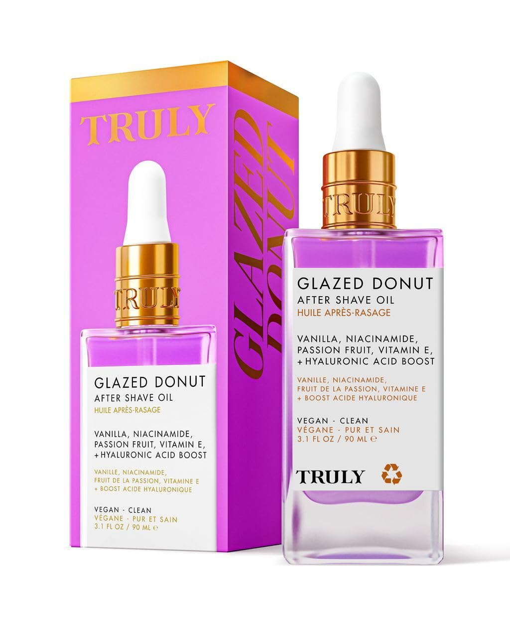 Truly Glazed Donut After Shave Oil bottle pour, quick cooling and moisture boost.