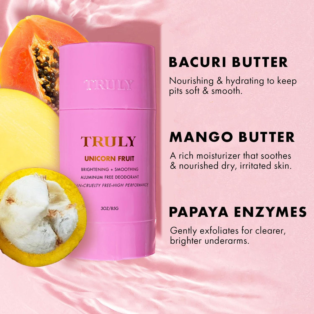 Truly Unicorn Fruit deodorant stick application shows smooth glide for daily freshness