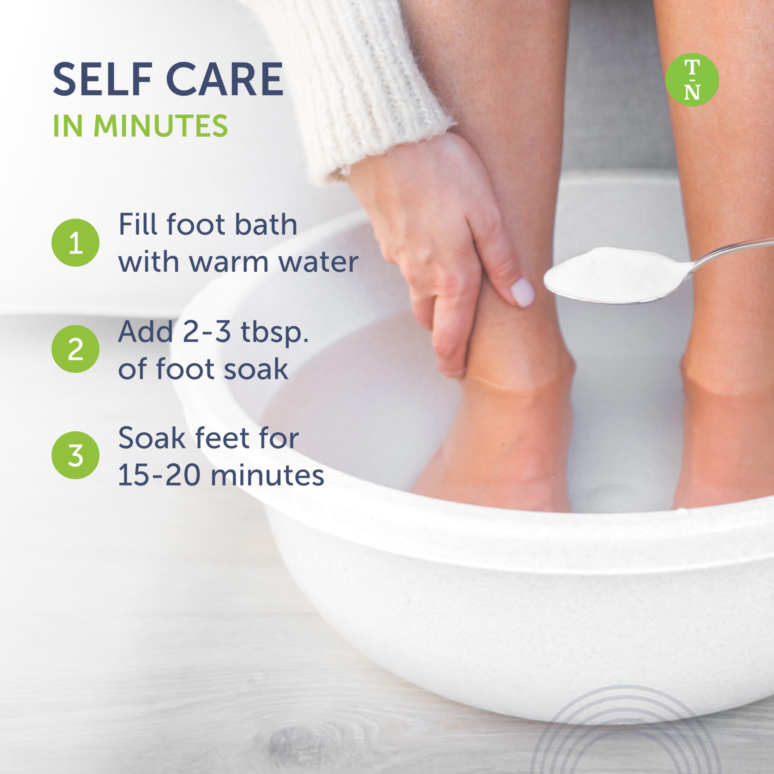 Truremedy Naturals foot soak in bath demonstrates spa-like ritual.