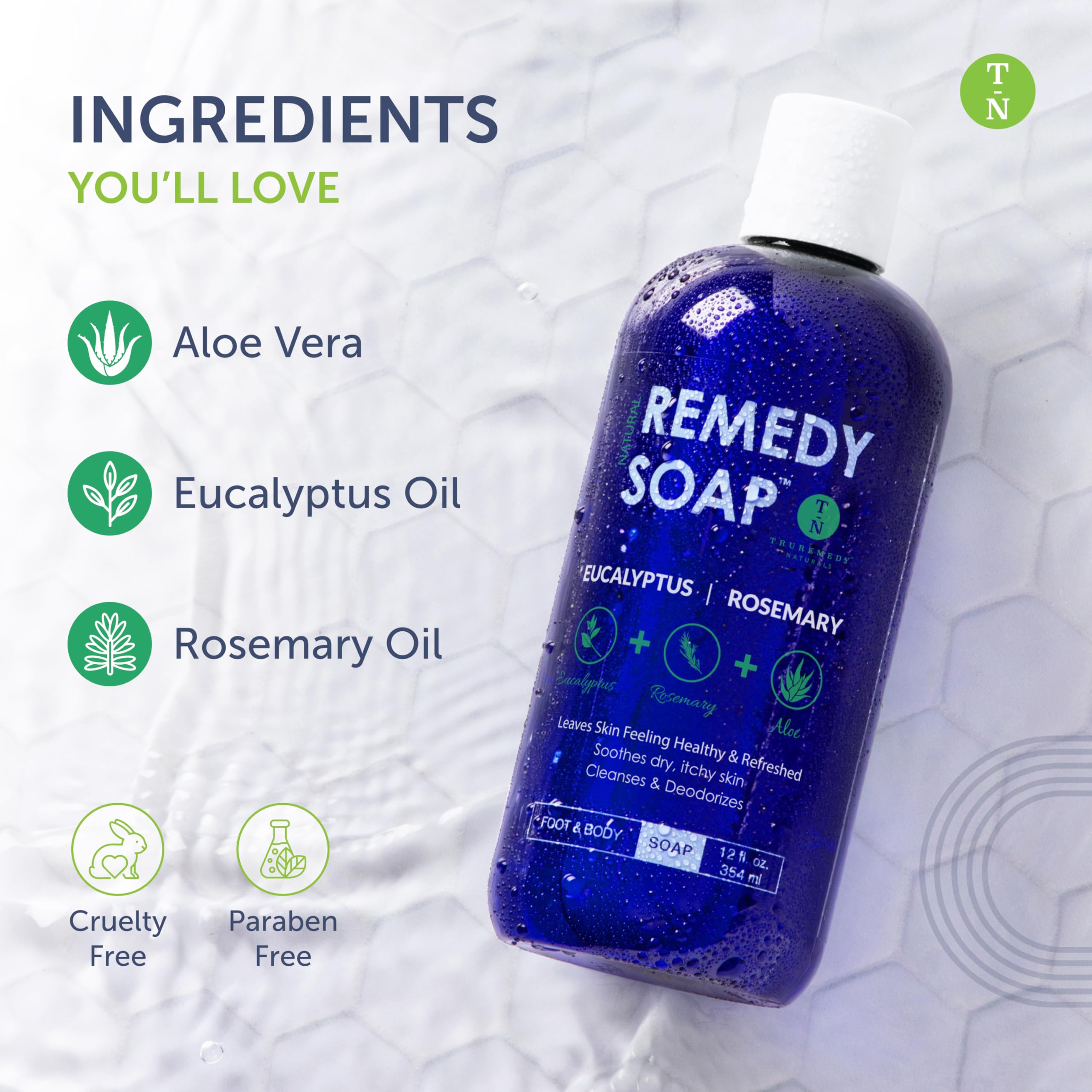 Truremedy Naturals Eucalyptus Rosemary: gel de ducha visible, perfecto para uso diario suave