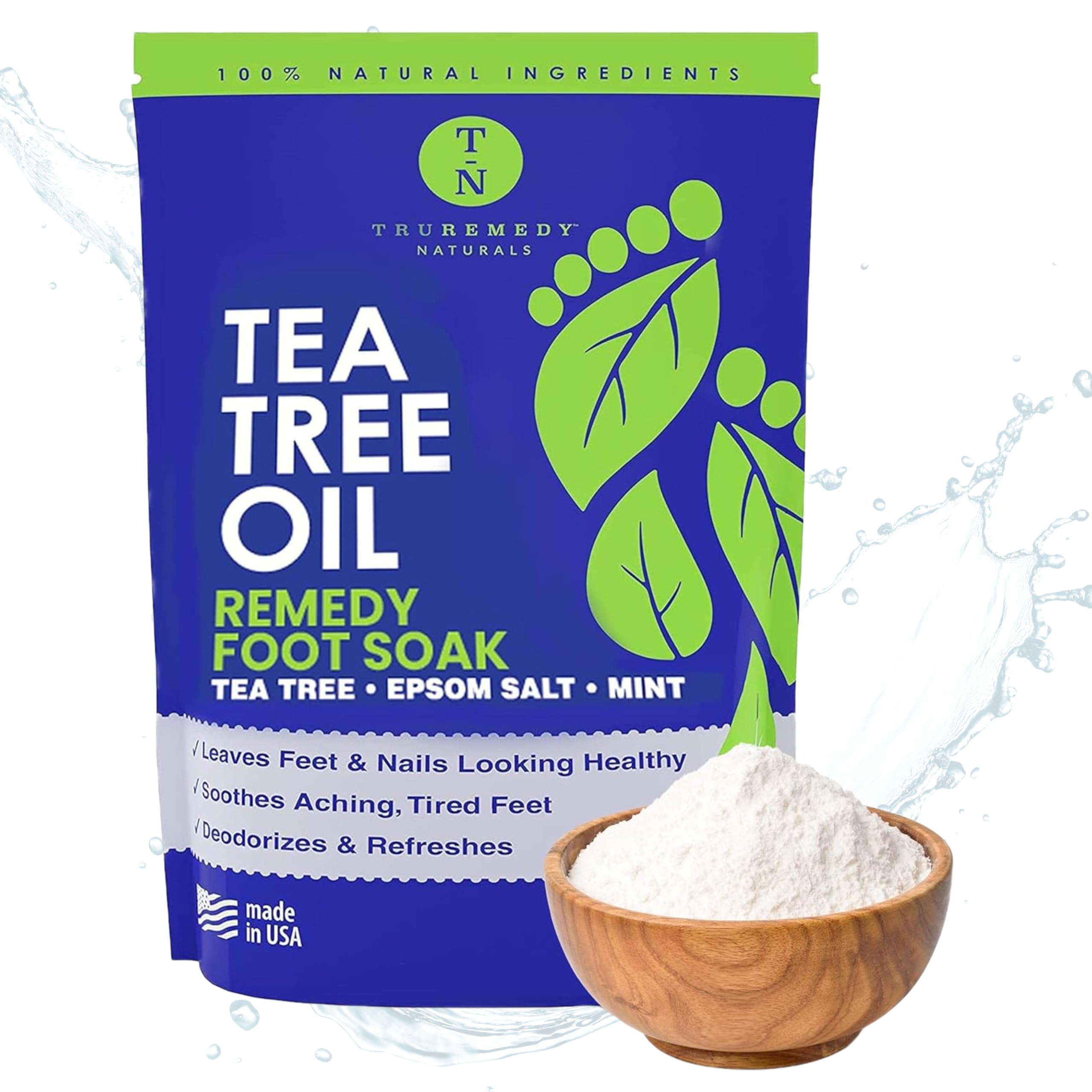 Truremedy Naturals tea tree foot soak bottle refreshes feet.