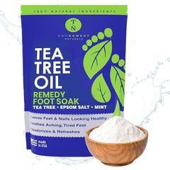 Truremedy Naturals tea tree foot soak bottle refreshes feet.