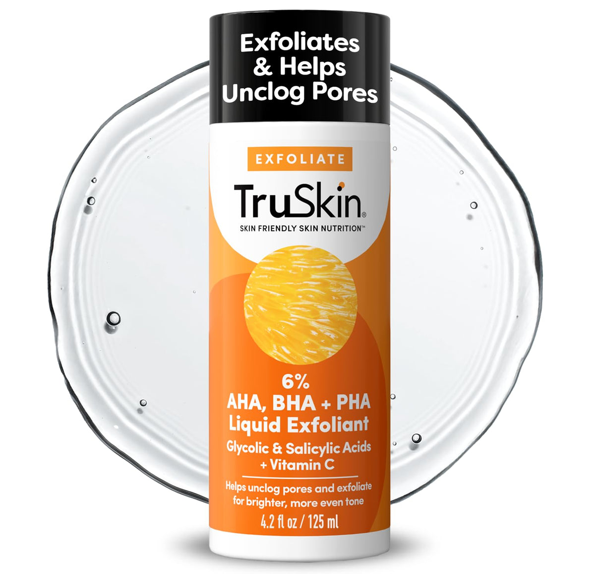Frasco TruSkin BHA, exfoliante líquido para mejorar tono y textura de la piel.