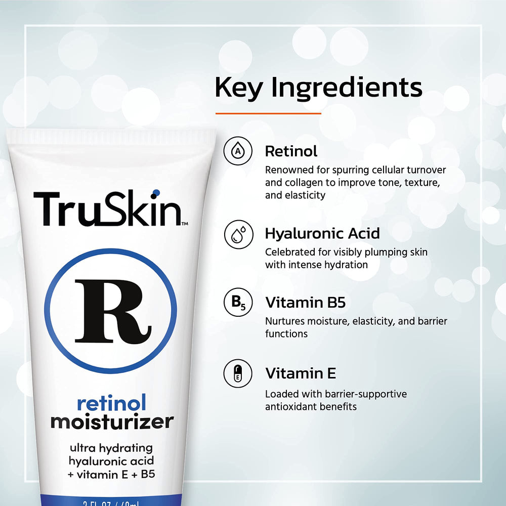 TruSkin crema retinol para el rostro, empaque con fecha legible.