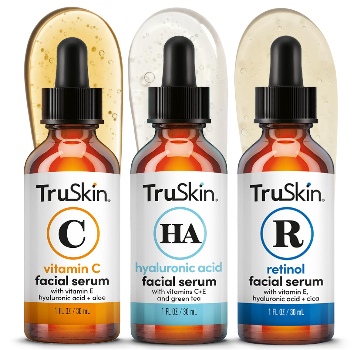TruSkin Vitamin C serum bottle pour showing brightening daily use