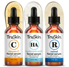TruSkin Vitamin C serum bottle pour showing brightening daily use