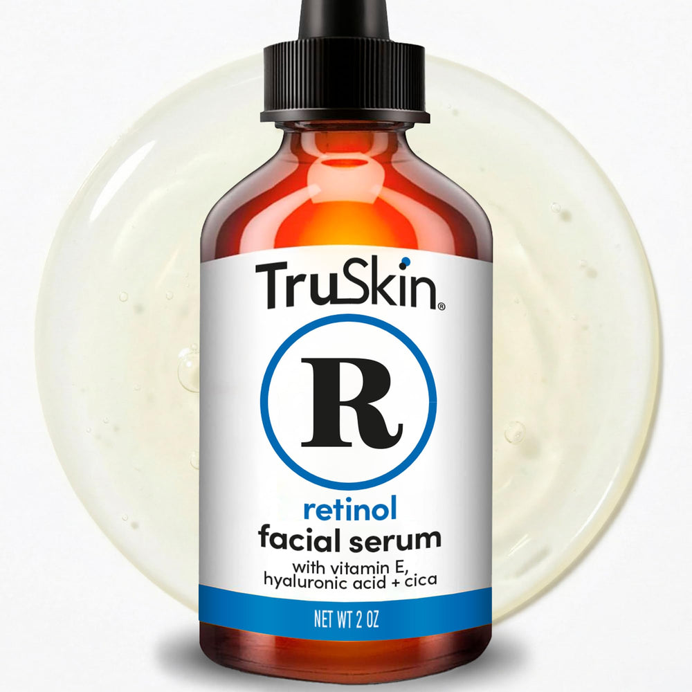 TruSkin retinol serum bottle for nighttime skincare and smoother skin.