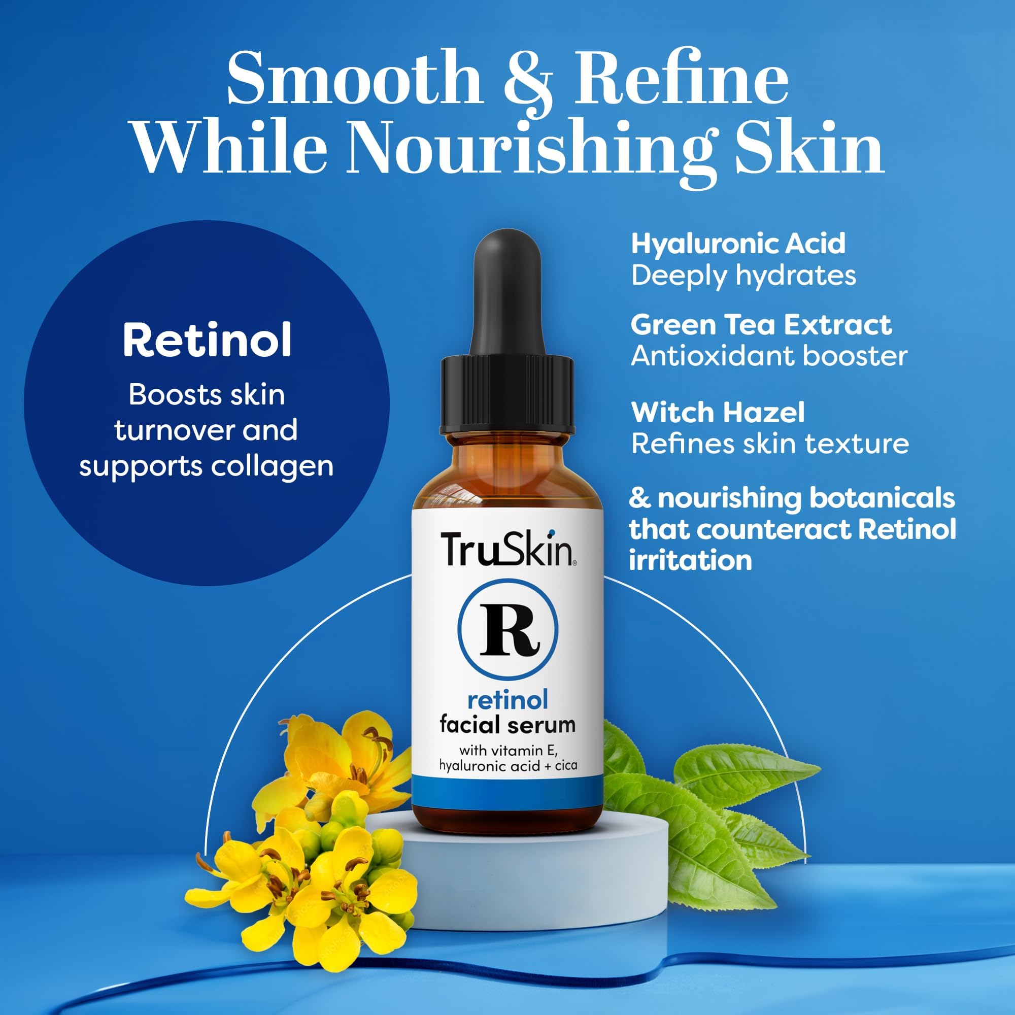 TruSkin retinol serum dropper tip for precise nightly application.
