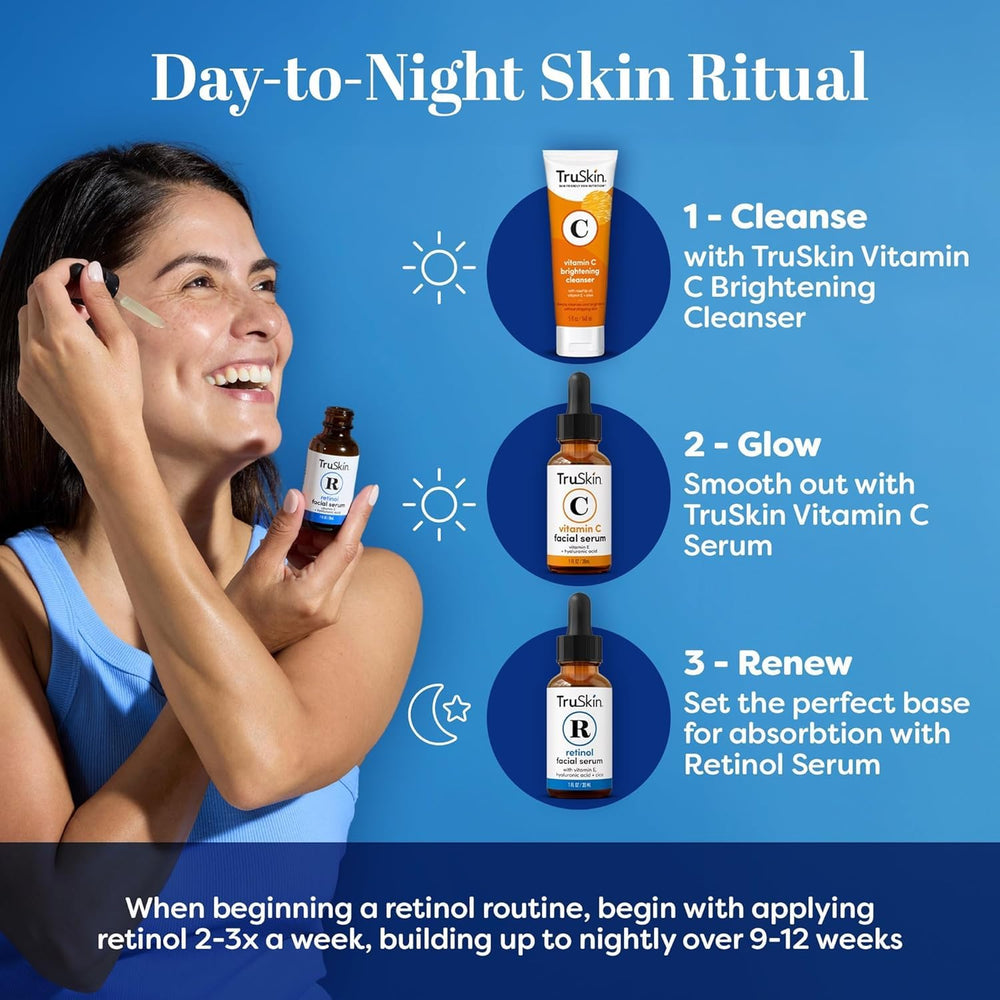 Nighttime routine setup with TruSkin retinol serum for daily care.