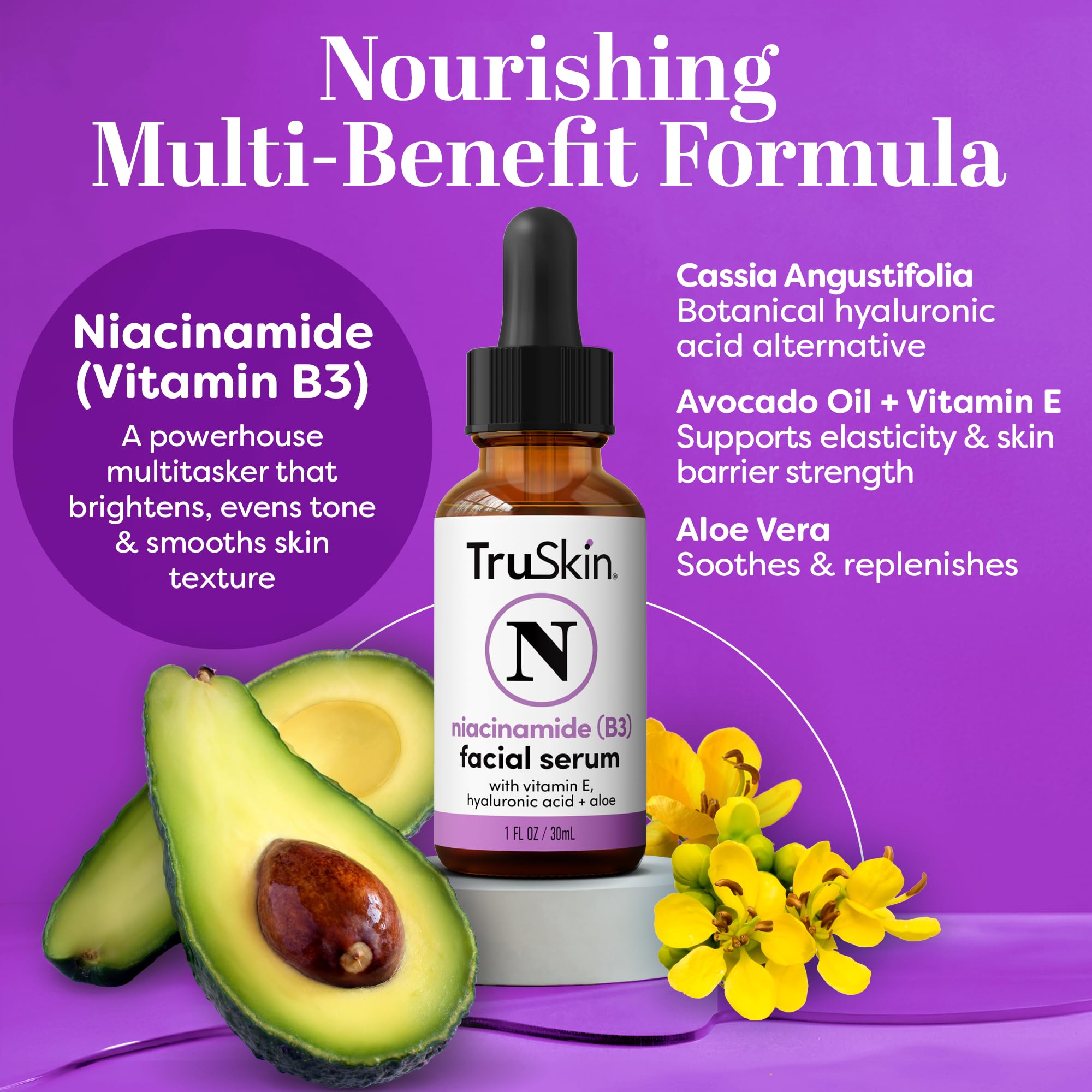 TruSkin serum de niacinamida para rostro, reduce brillos en zonas grasas.