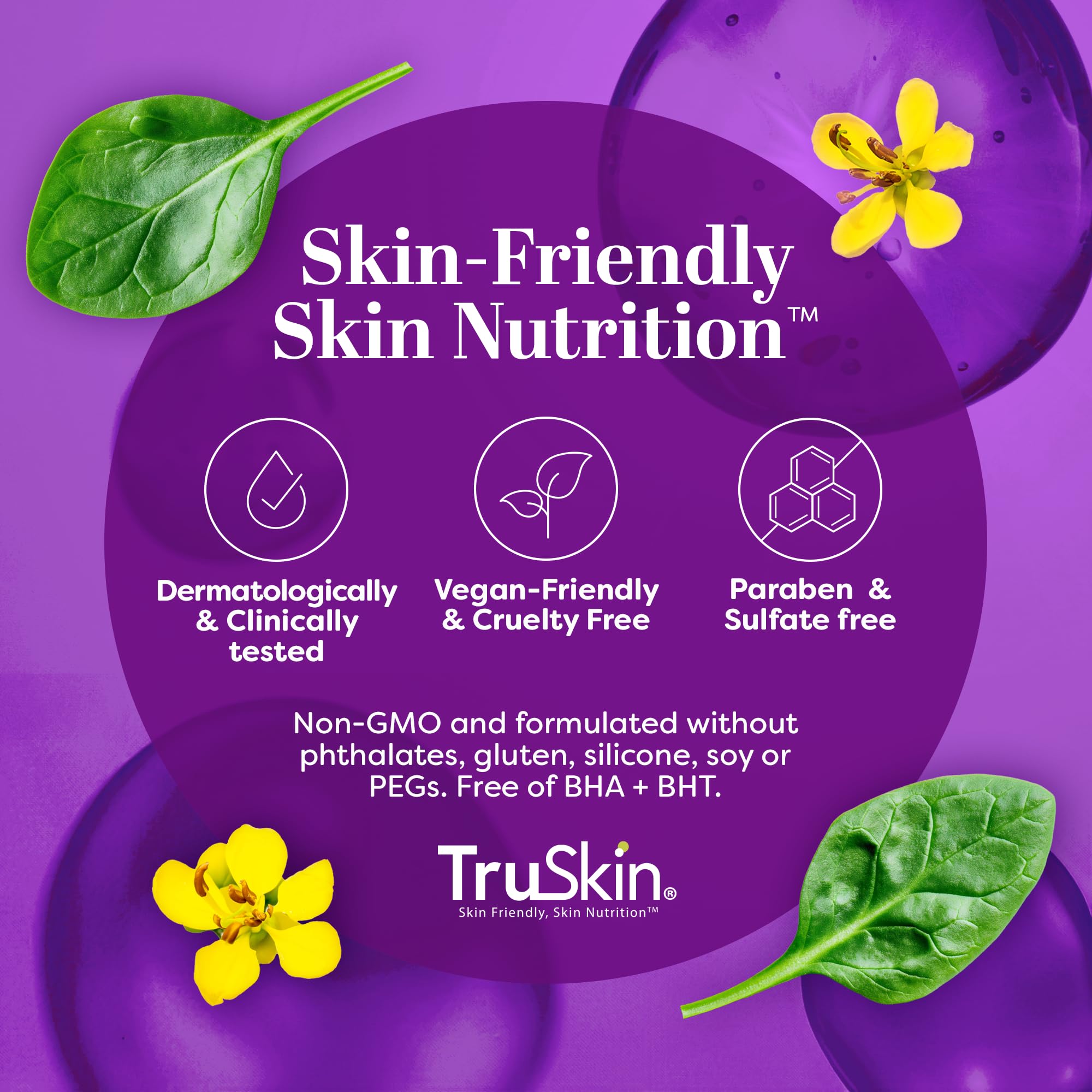 TruSkin serum libre de parabenos y crueldad, apto para dermatólogos.