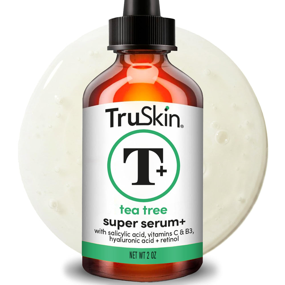 TruSkin Tea Tree Oil Serum bottle pour for blemish-prone skin