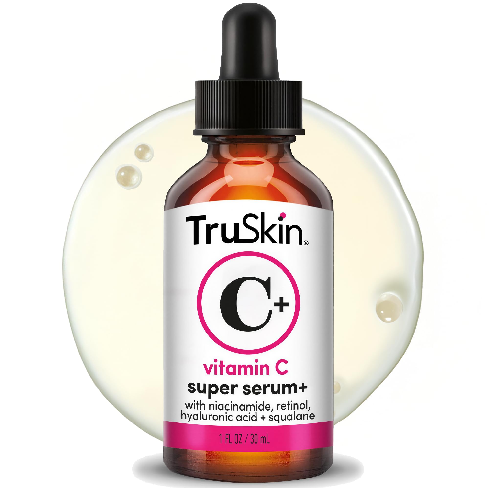 TruSkin Vitamin C Serum bottle highlighting brightening benefits.