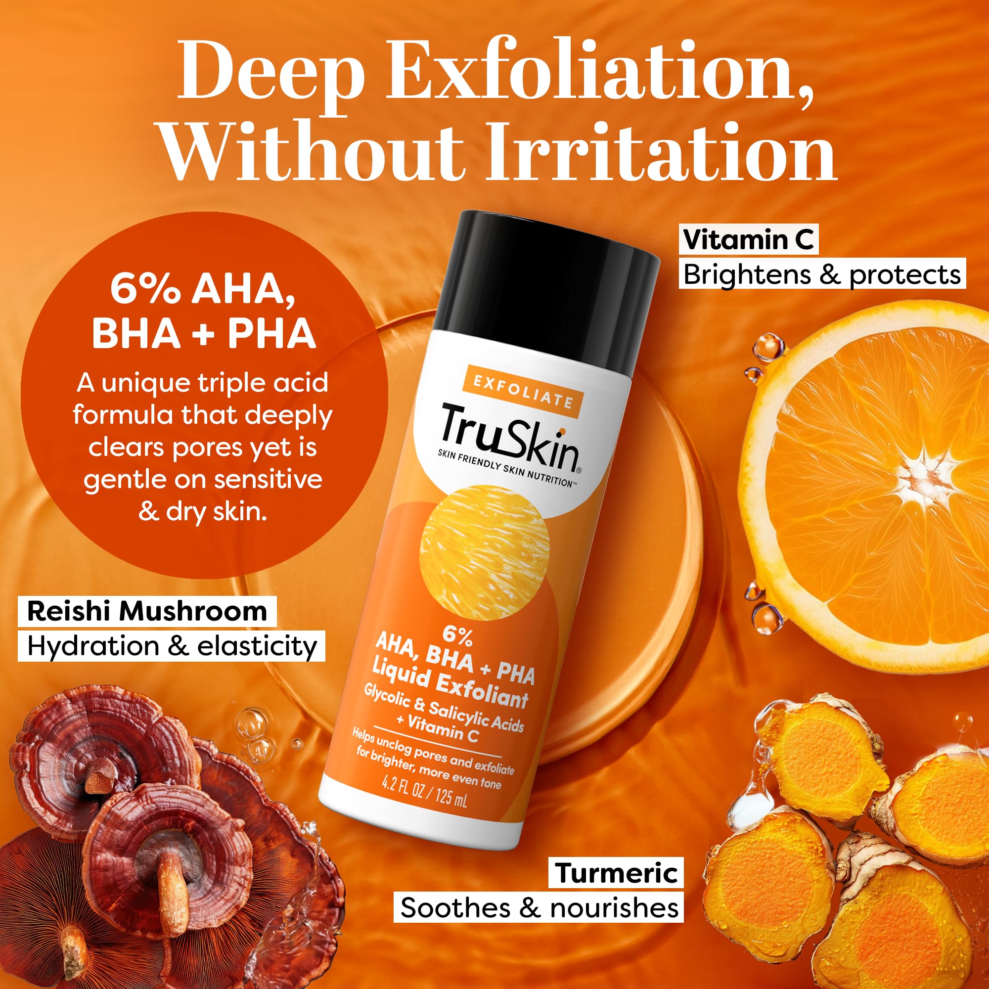 Vitamina C y cúrcuma en TruSkin para un brillo potencial sin irritación.