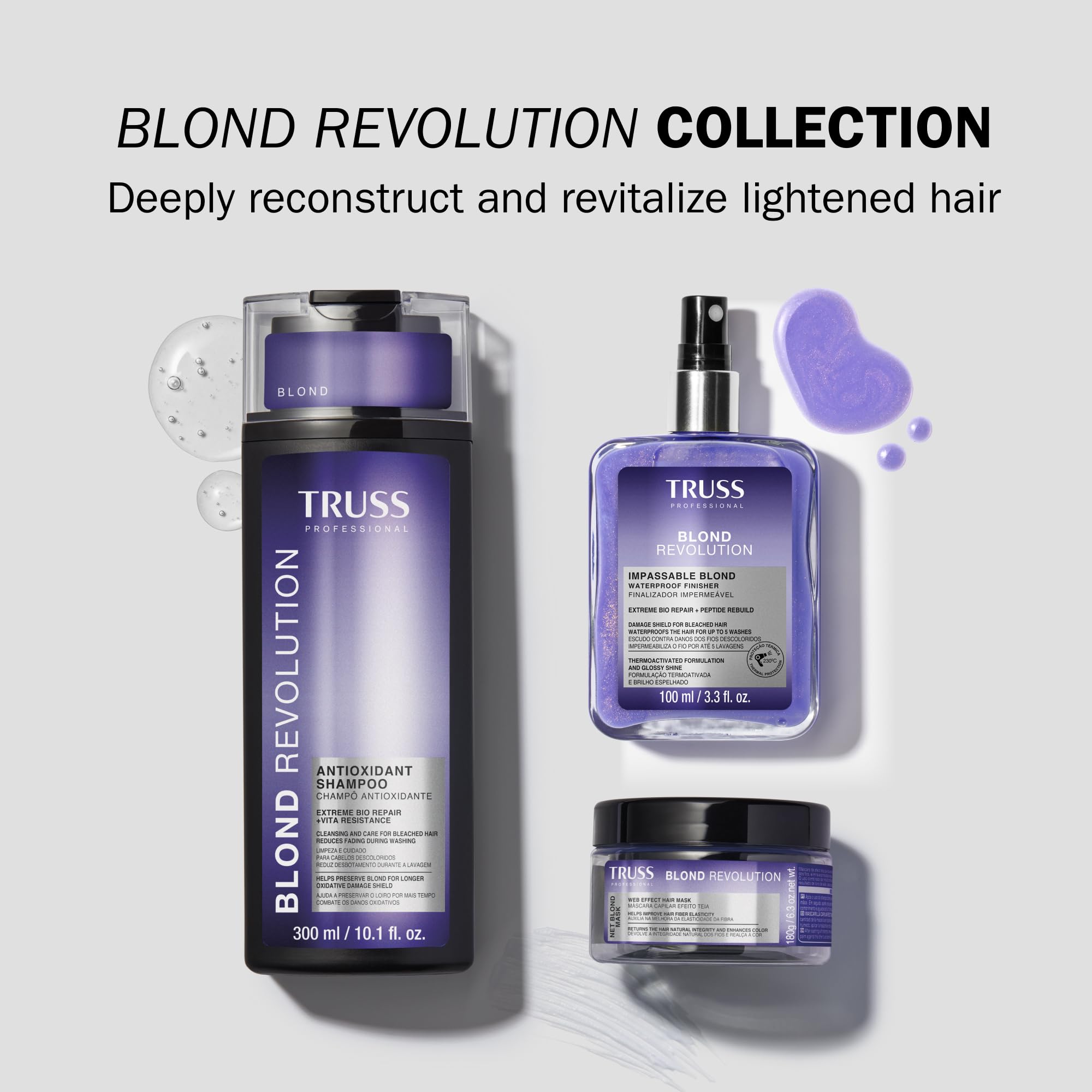 TRUSS Blond Revolution shampoo on bathroom shelf, a staple in color-care routines.
