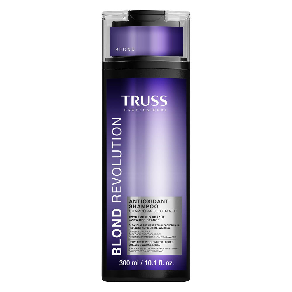 TRUSS Blond Revolution shampoo bottle front showing color-safe formula for blonde hair.