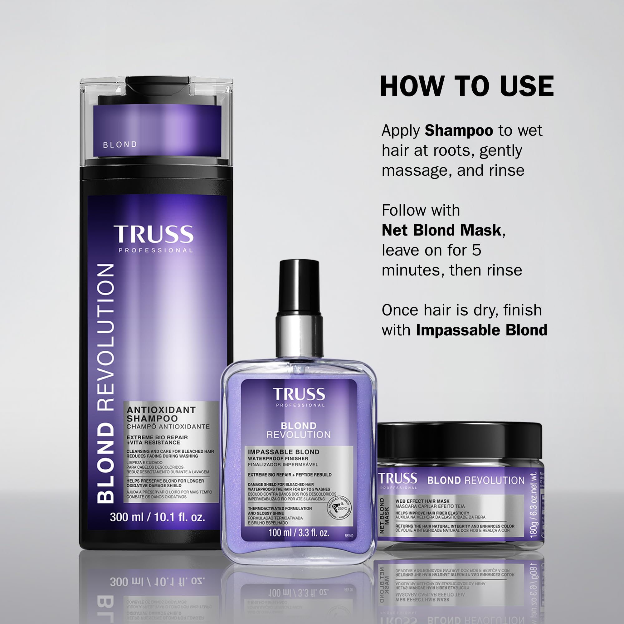 TRUSS Blond Revolution bottle pump for convenient daily use in color-care routine.