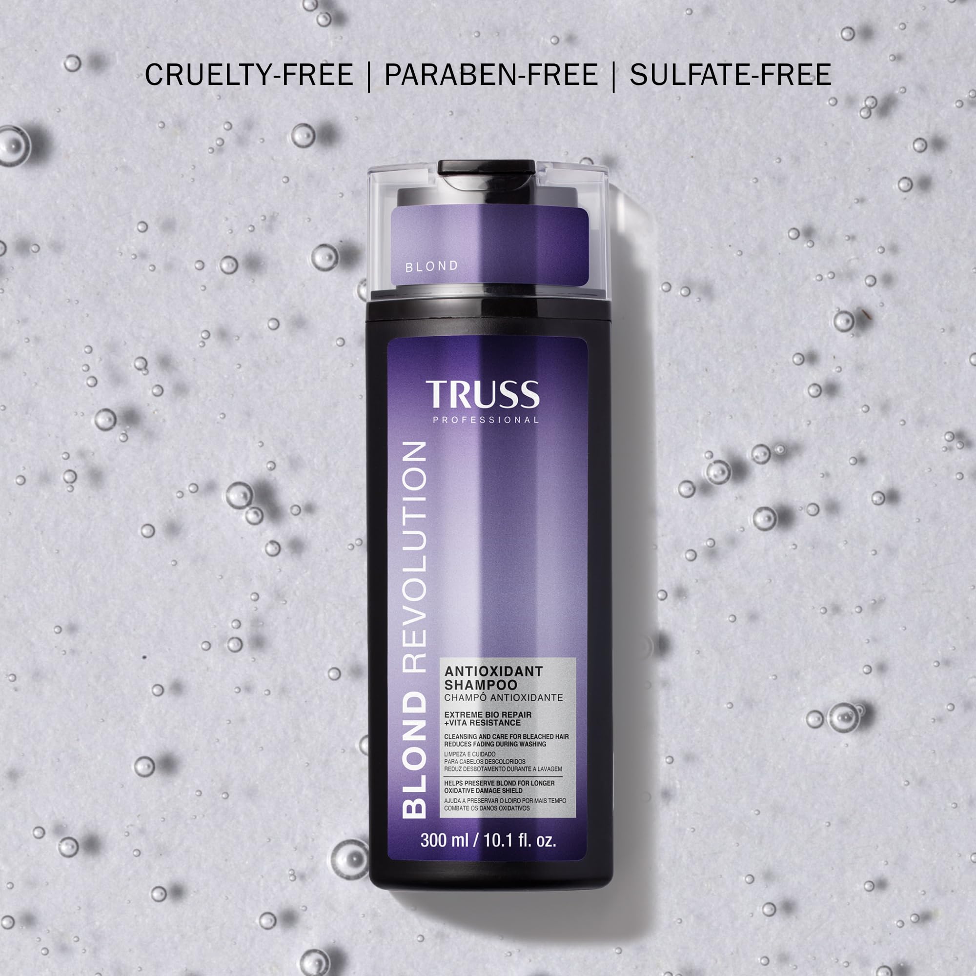 TRUSS Blond Revolution label highlights color-safe protection and key benefits.