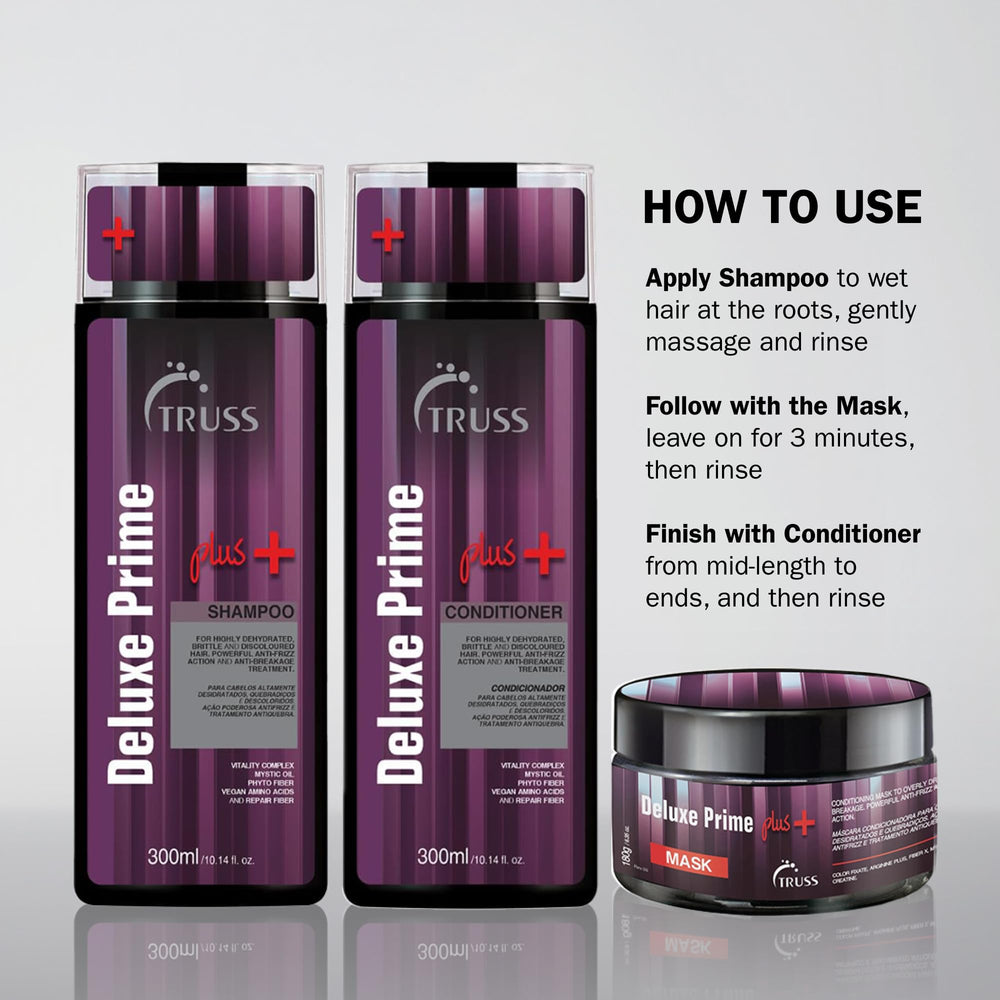 TRUSS Deluxe Prime Plus+ Shampoo lather view suggests salon-quality nourishment at home.