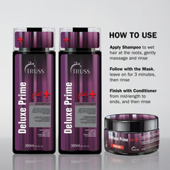 TRUSS Deluxe Prime Plus+ Shampoo lather view suggests salon-quality nourishment at home.